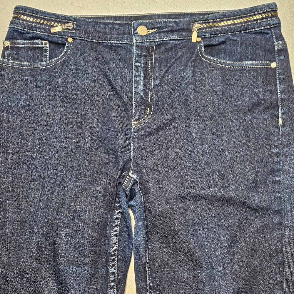 Chico's Black Label Jeans Womens 0.5 Dark Wash Gold Zipper Stretch Denim